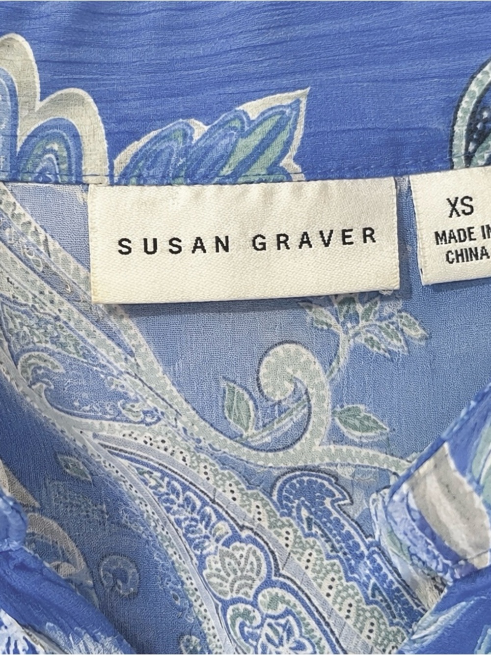 Susan Graver Paisley Pintuck Tunic Blouse XS Blue Sheer Floral Boho Peasant Top - Picture 3 of 3